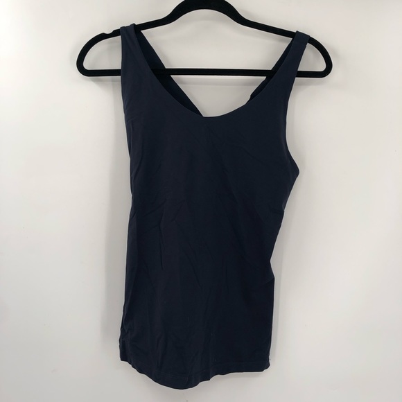 PRANA Verana Tank Strappy Cross Back Navy Blue Athletic Top Shelf Bra Built in M - Picture 2 of 8